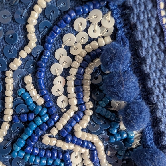 America & Beyond Hand Beaded Boho Blue Bandana Pattern Tote Bag - Picture 2 of 8